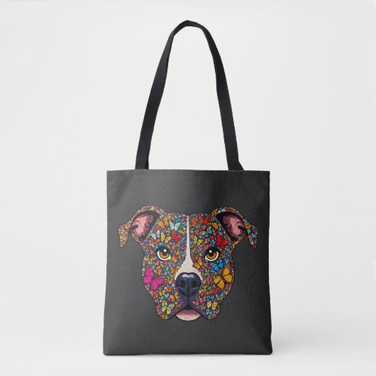 Butterfly Kaleidoscope Pitbull Portrait -Bully Mom Tasche (Vorderseite)