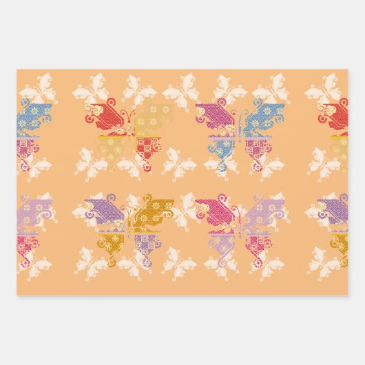 Butterfly Kimono Mix Pattern Geschenkpapier Set (Vorderseite 3)