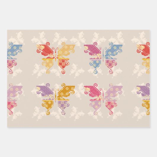 Butterfly Kimono Mix Pattern Geschenkpapier Set (Vorderseite)