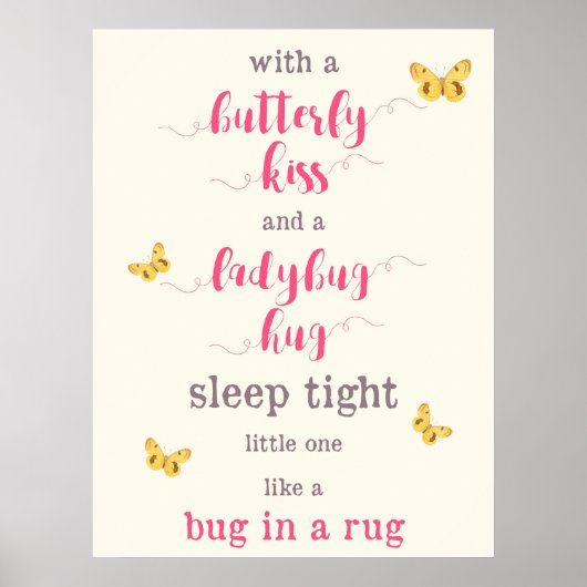 Butterfly Kiss & Ladybug Hug Kinderzimmer Gedicht Poster (Vorne)