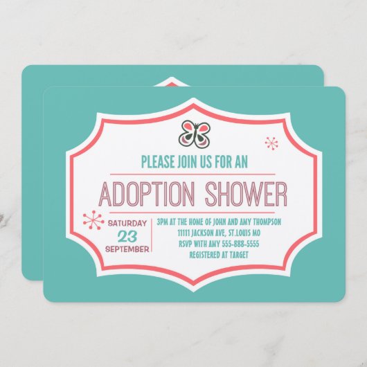 Butterfly Kisses & Adoption wünscht Adoption Dusch Einladung (Vorne/Hinten)