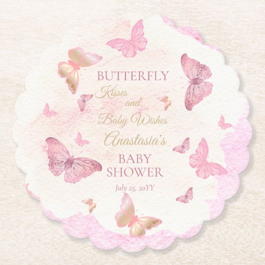 Butterfly Kisses and Baby Wish Girl Baby Shower Untersetzer (Vorderseite)