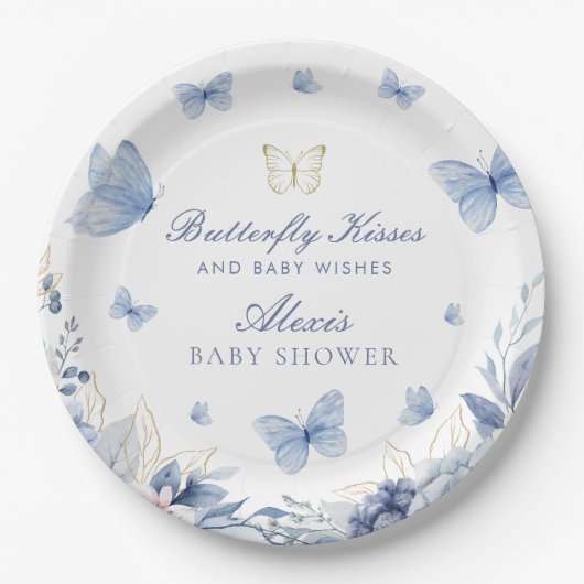 Butterfly Kisses and Baby wünscht Boy Baby Dusche Pappteller (Vorderseite)