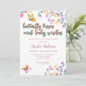Butterfly Kisses and Baby wünscht Pink Baby Dusche Einladung (Stehend Vorderseite)