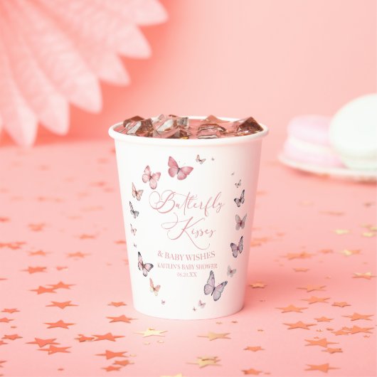 Butterfly Kisses and Baby wünscht Pink Baby Dusche Pappbecher (Insitu)
