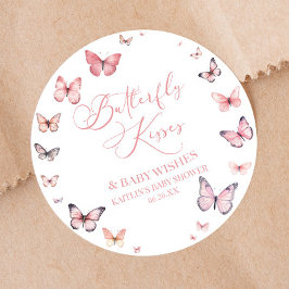 Butterfly Kisses and Baby wünscht Pink Baby Dusche Runder Aufkleber