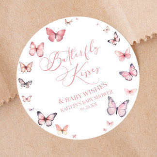 Butterfly Kisses and Baby wünscht Pink Baby Dusche Runder Aufkleber