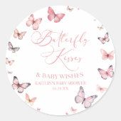 Butterfly Kisses and Baby wünscht Pink Baby Dusche Runder Aufkleber (Vorderseite)