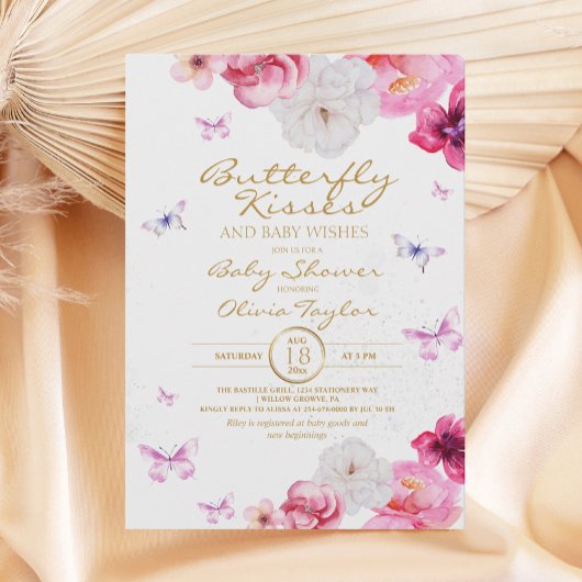 Butterfly Kisses Baby Dusche Blumenrosa Einladung