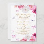 Butterfly Kisses Baby Dusche Blumenrosa Einladung (Vorderseite)