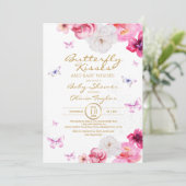 Butterfly Kisses Baby Dusche Blumenrosa Einladung (Stehend Vorderseite)