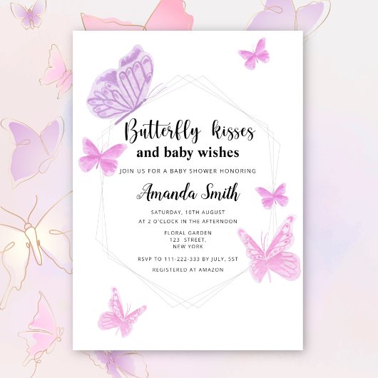Butterfly kisses baby Dusche Einladung