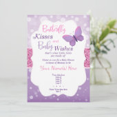 Butterfly Kisses Baby Dusche Einladung Lila (Stehend Vorderseite)