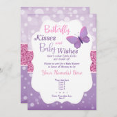Butterfly Kisses Baby Dusche Einladung Lila (Vorne/Hinten)