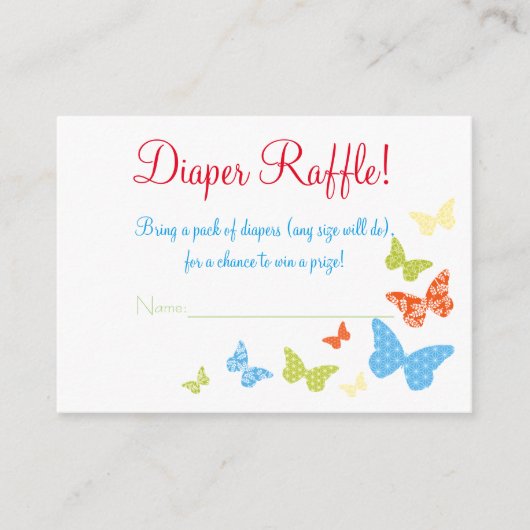 Butterfly Kisses Baby Duschmaschine Windeln Raffle Begleitkarte (Vorderseite)