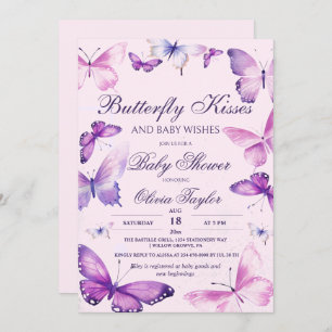 Butterfly Kisses Baby Shower Girl Lila Pink Inv Einladung