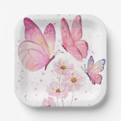 Butterfly Kisses Baby Shower | Kein Text | Pink Pappteller (Vorderseite)