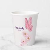 Butterfly Kisses Baby Shower | Rosa Butterfly Pappbecher (Vorderseite)