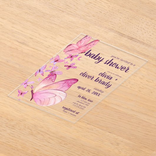 Butterfly Kisses & Baby Wünsche | Babydusche Pink Acryleinladungen (Ablage )