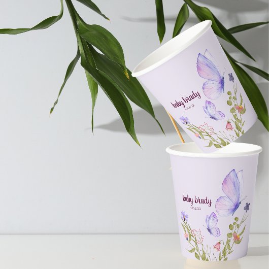 Butterfly Kisses & Baby Wünsche | Lila Schmetterli Pappbecher