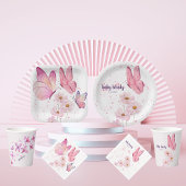 Butterfly Kisses & Baby wünscht Babydusche | Pink Pappteller