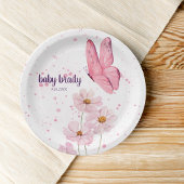 Butterfly Kisses & Baby wünscht Babydusche | Pink Pappteller