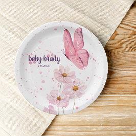 Butterfly Kisses & Baby wünscht Babydusche | Pink Pappteller