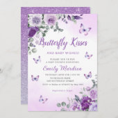 Butterfly Kisses & Baby wünscht Lila Babydusche Einladung (Vorne/Hinten)