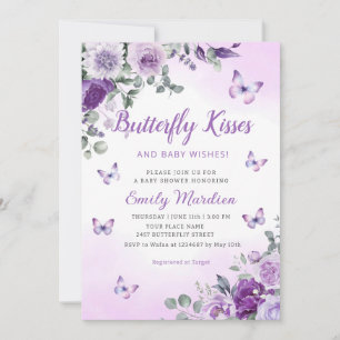 Butterfly Kisses & Baby wünscht Lila Babydusche Einladung
