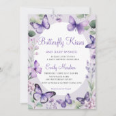 Butterfly Kisses & Baby wünscht Lila Babydusche Einladung (Vorderseite)