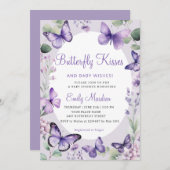 Butterfly Kisses & Baby wünscht Lila Babydusche Einladung (Vorne/Hinten)