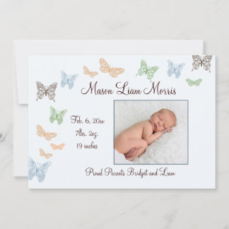 Butterfly Kisses Birth Ankündigung blau