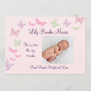 Butterfly Kisses Birth Ankündigung pink