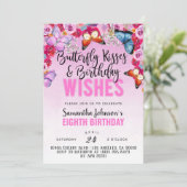 Butterfly Kisses Birthday Einladung (Stehend Vorderseite)