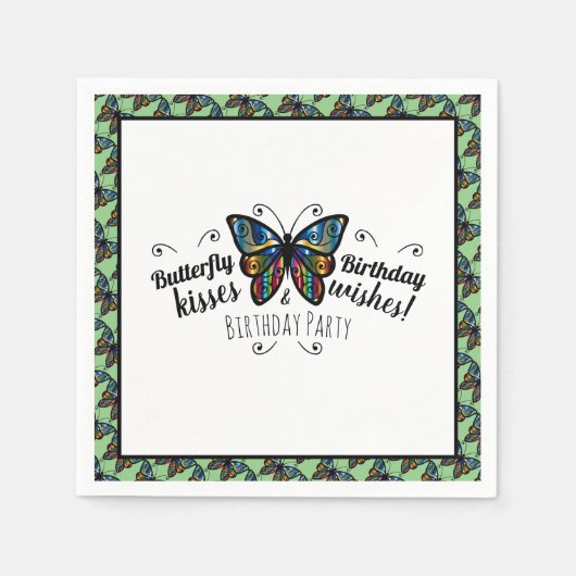 Butterfly Kisses Birthday Party Napkin Serviette (Vorderseite)