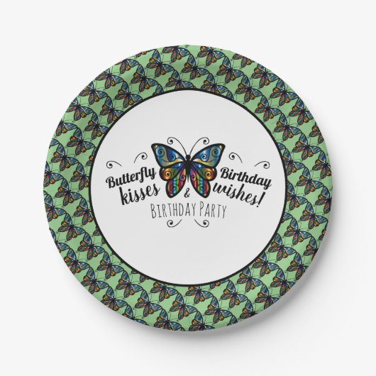 Butterfly Kisses Birthday Party Paper Plate Pappteller (Vorderseite)