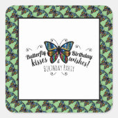 Butterfly Kisses Birthday Party Square Sticker (Vorderseite)