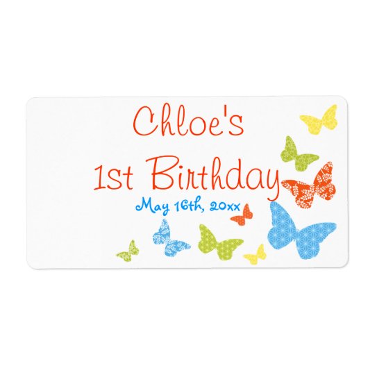 Butterfly Kisses Birthday Water Flasche Labels (Vorne)