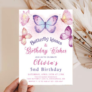 Butterfly Kisses & Birthday Wishings Girls Geburts Einladung