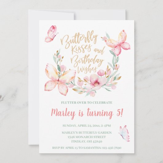 Butterfly Kisses & Birthday Wünsche, jedes zeitlic Einladung (Vorderseite)