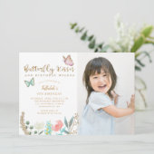 Butterfly Kisses Birthday wünscht Foto Party Einladung (Stehend Vorderseite)