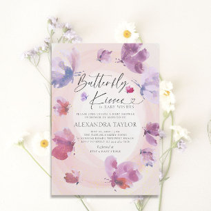 Butterfly Kisses Blush Lila Baby Girl Dusche Einladung