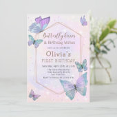 Butterfly Kisses Butterfly Girls Geburtstagsparty Einladung (Stehend Vorderseite)