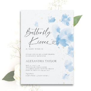 Butterfly Kisses Dreamy Watercolor Baby Boy Dusche Einladung