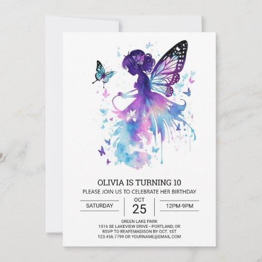 Butterfly Kisses Fairy Birthday Einladung (Vorderseite)