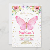 Butterfly Kisses Garden Floral Confetti Geburtstag Einladung (Vorderseite)