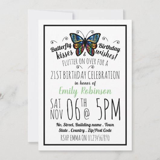 Butterfly Kisses Geburtstagsparty Einladung (Vorderseite)