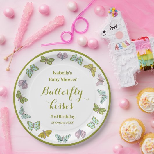 Butterfly kisses Girl Baby Shower Decke Pappteller (Party)