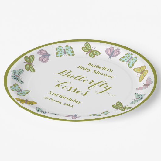 Butterfly kisses Girl Baby Shower Decke Pappteller (Schrägansicht)
