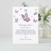 Butterfly Kisses Lila Baby Dusche Dankeskarte (Stehend Vorderseite)